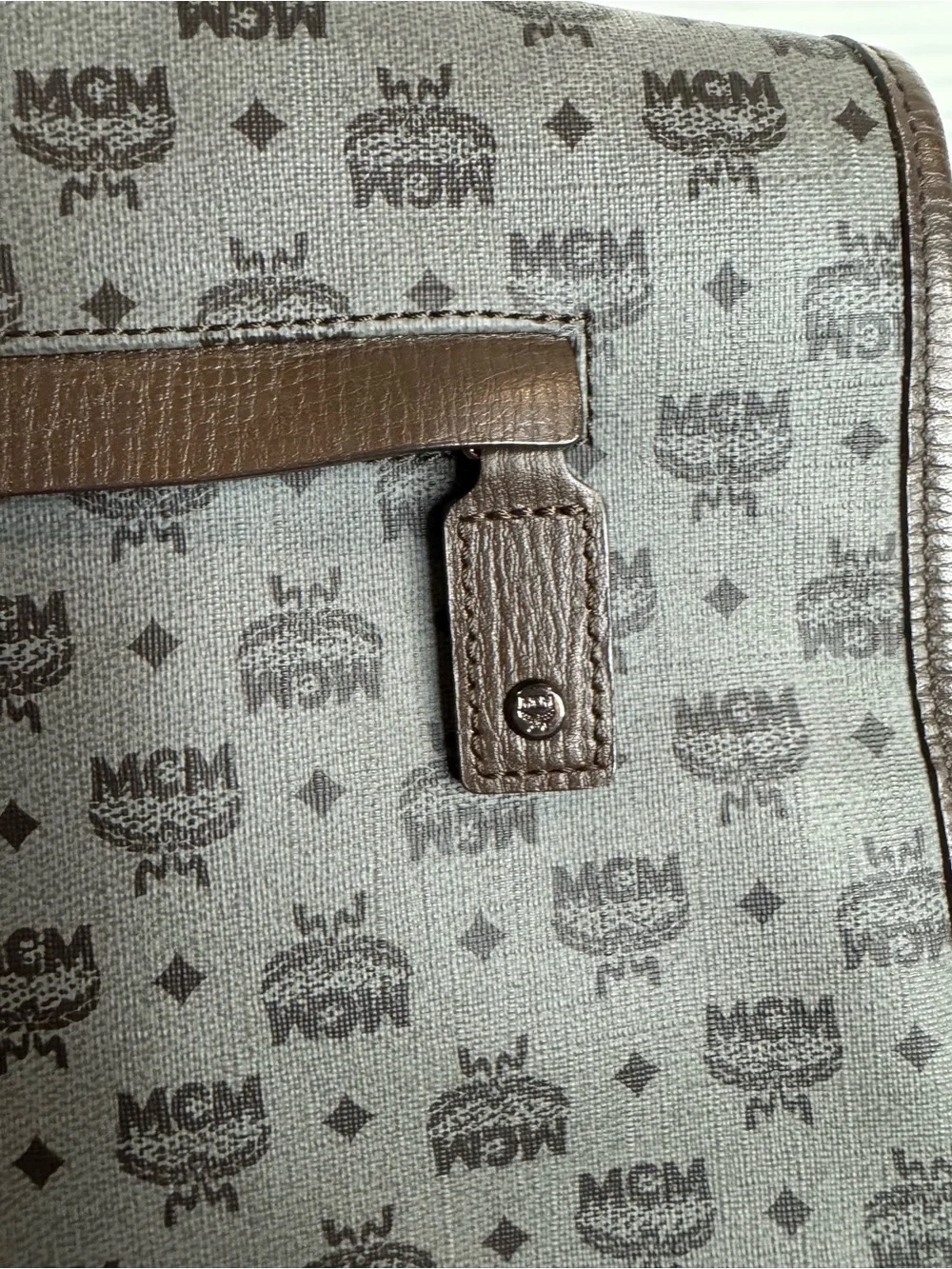 MCM Gray Monogram Laptop Messenger Bag